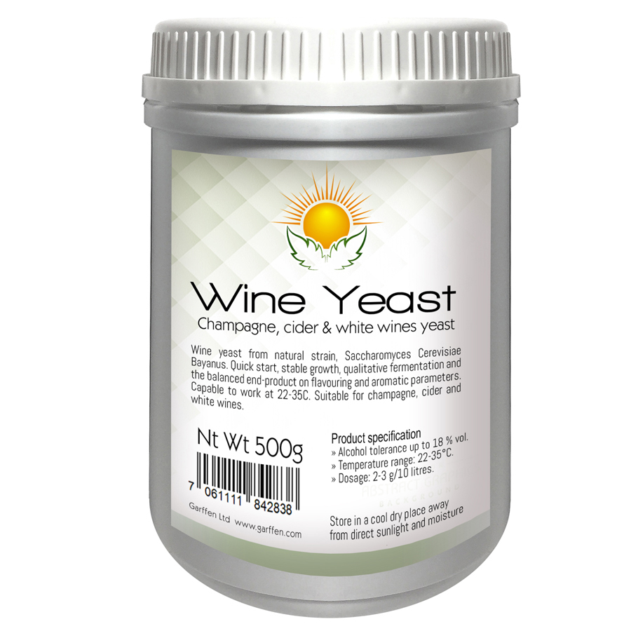 Bayanus wine yeast, Capable to work at 22-35°C, Suitable for champagne, cider and white wines.